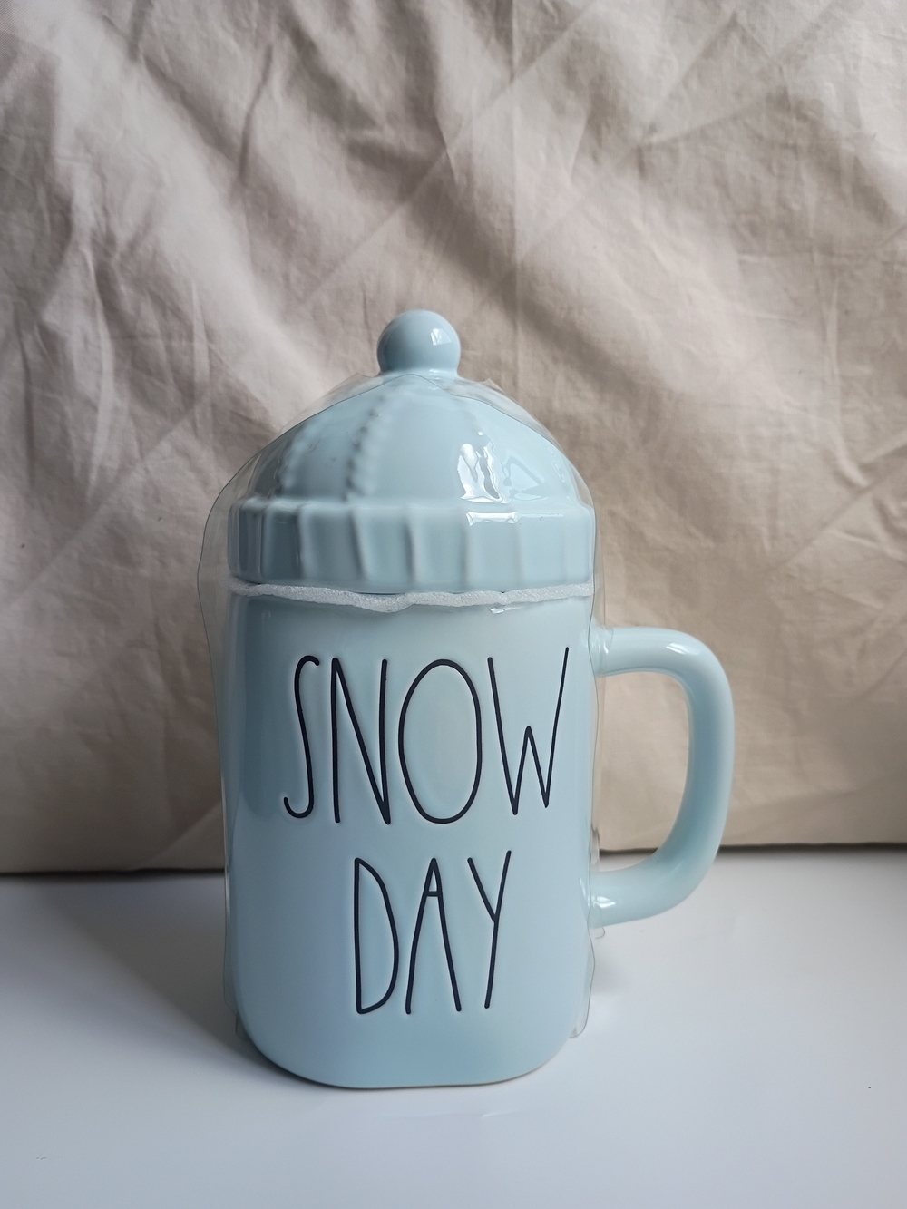 Rae Dunn Light Blue ‘SNOW DAY’ Ceramic Mug with Lid